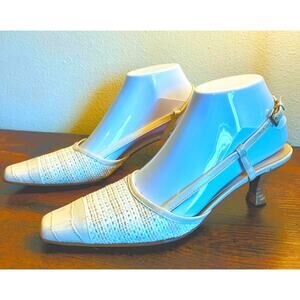 Prevata slingback pumps W/ woven textile upper pointed croc-embossed toe SZ 7.5